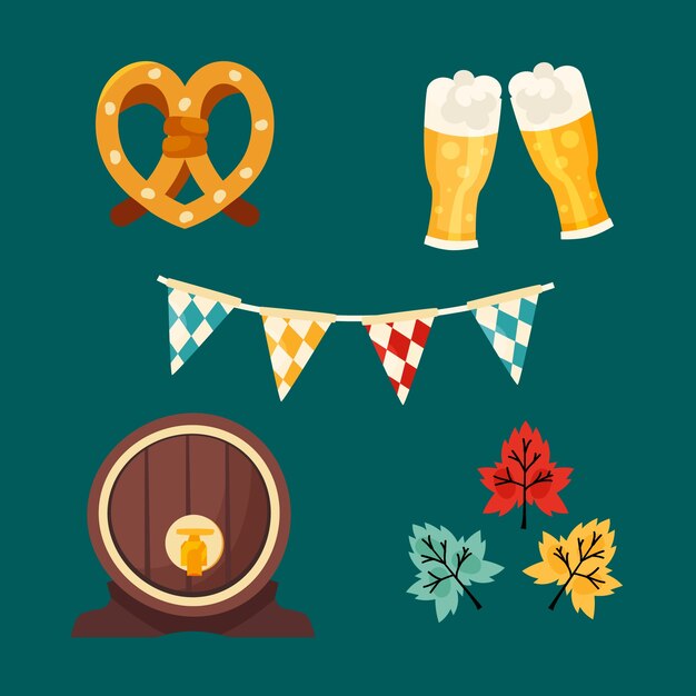 Collezione di elementi piatti per la celebrazione del festival della birra Oktoberfest