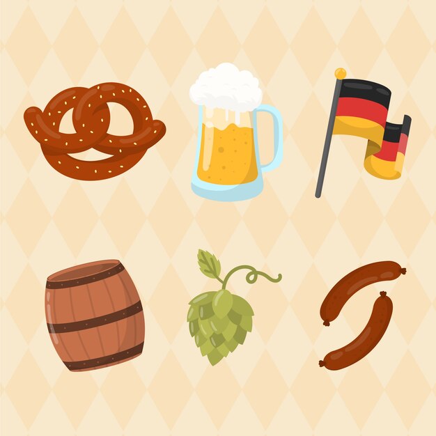 Collezione di elementi piatti per la celebrazione dell'oktoberfest