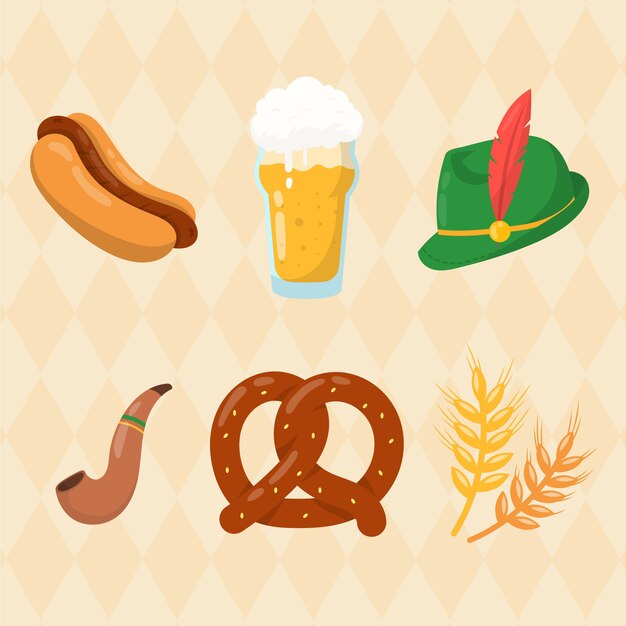 Collezione di elementi piatti per la celebrazione dell'oktoberfest