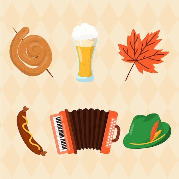Collezione di elementi piatti per la celebrazione dell'oktoberfest