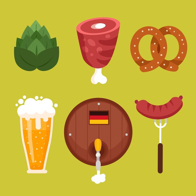 Collezione di elementi piatti per la celebrazione dell'oktoberfest