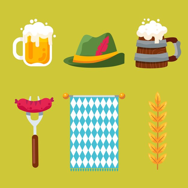 Collezione di elementi piatti per la celebrazione dell'oktoberfest