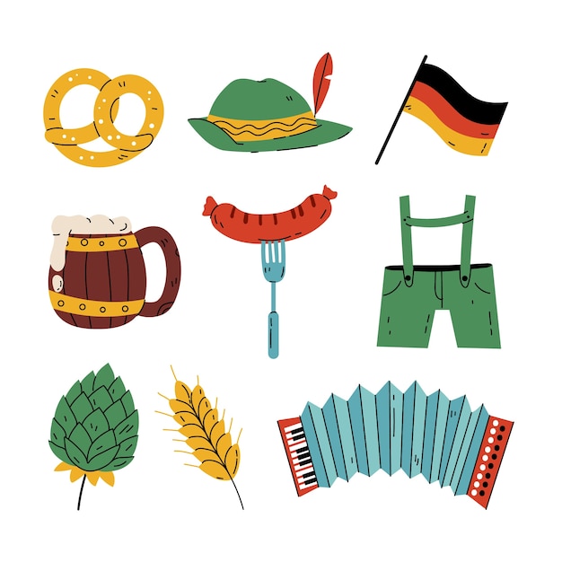 Collezione di elementi piatti per la celebrazione dell'oktoberfest