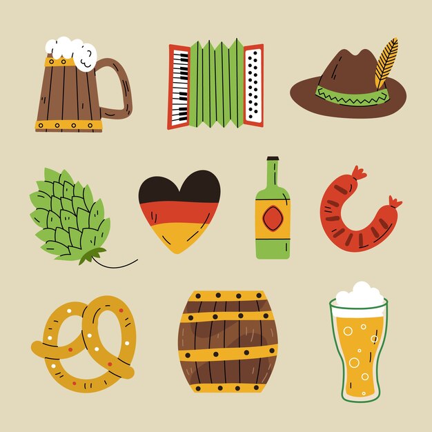 Collezione di elementi piatti per la celebrazione dell'oktoberfest
