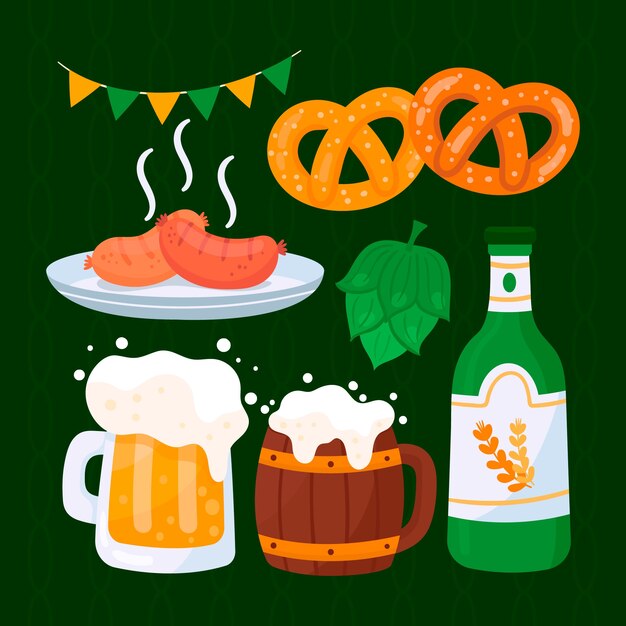 Collezione di elementi piatti per la celebrazione dell'oktoberfest