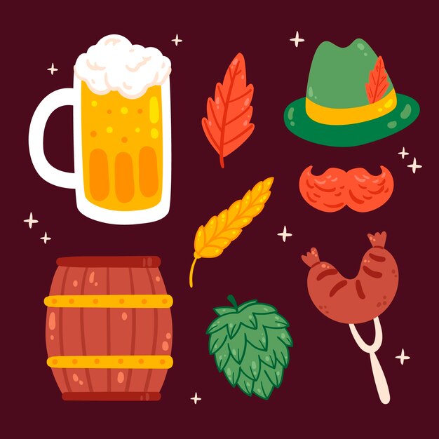 Collezione di elementi piatti per la celebrazione dell'oktoberfest