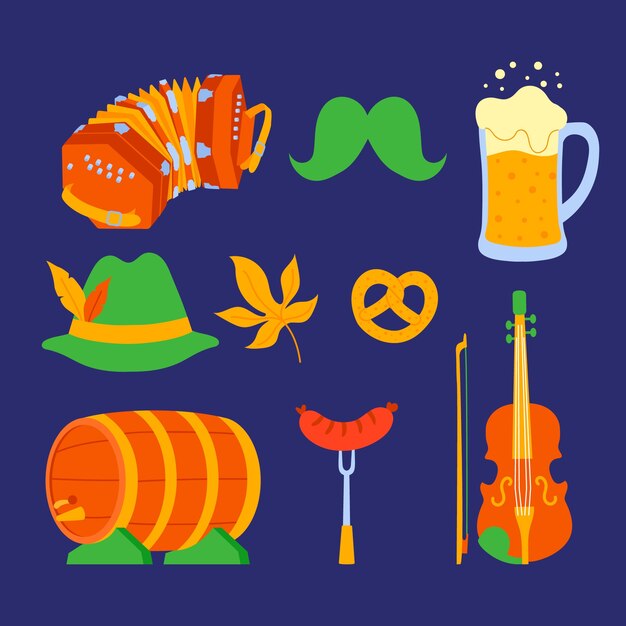 Collezione di elementi piatti per la celebrazione dell'oktoberfest