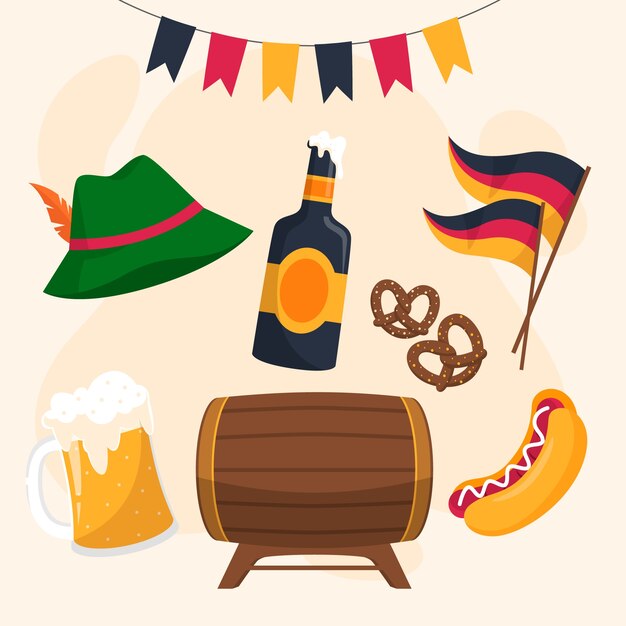 Collezione di elementi piatti per la celebrazione dell'oktoberfest