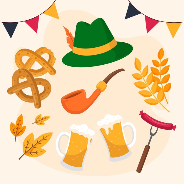 Collezione di elementi piatti per la celebrazione dell'oktoberfest