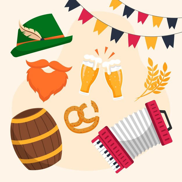 Collezione di elementi piatti per la celebrazione dell'oktoberfest