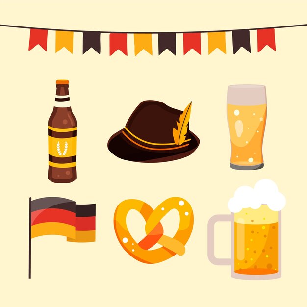 Collezione di elementi piatti per la celebrazione dell'oktoberfest