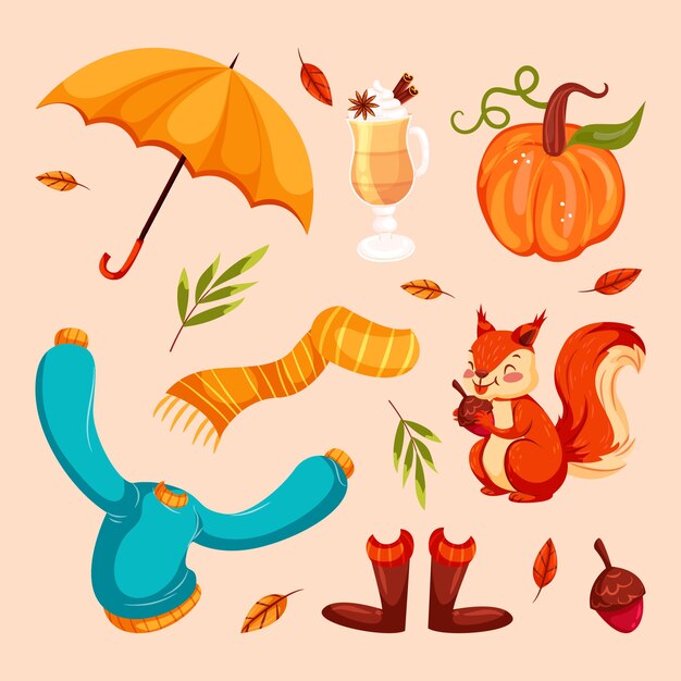 Collezione di elementi piatti per la celebrazione della stagione autunnale