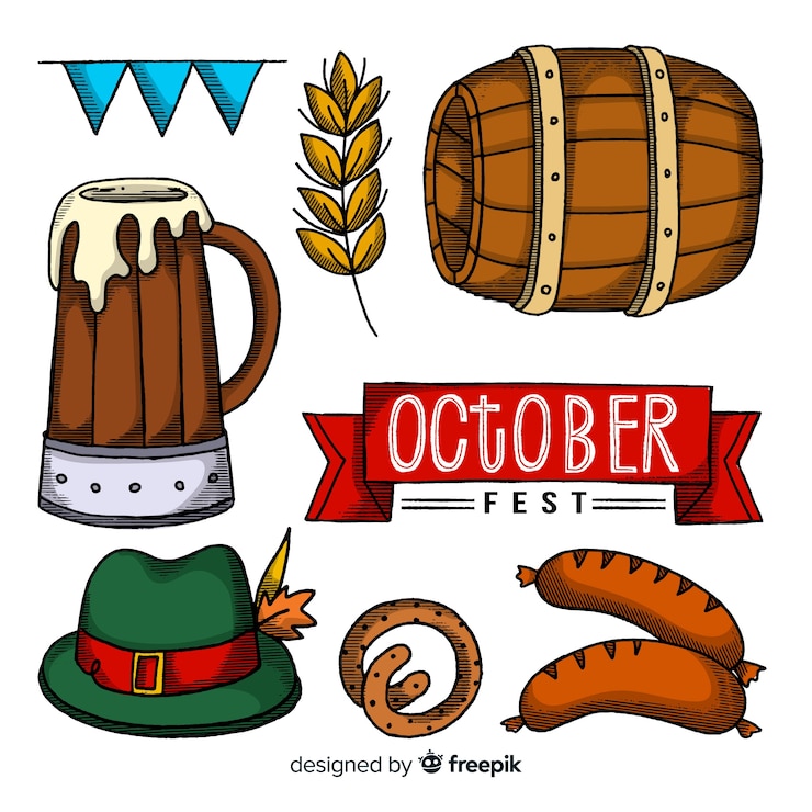 Vettore gratuito collezione di elementi più oktoberfest disegnati a mano