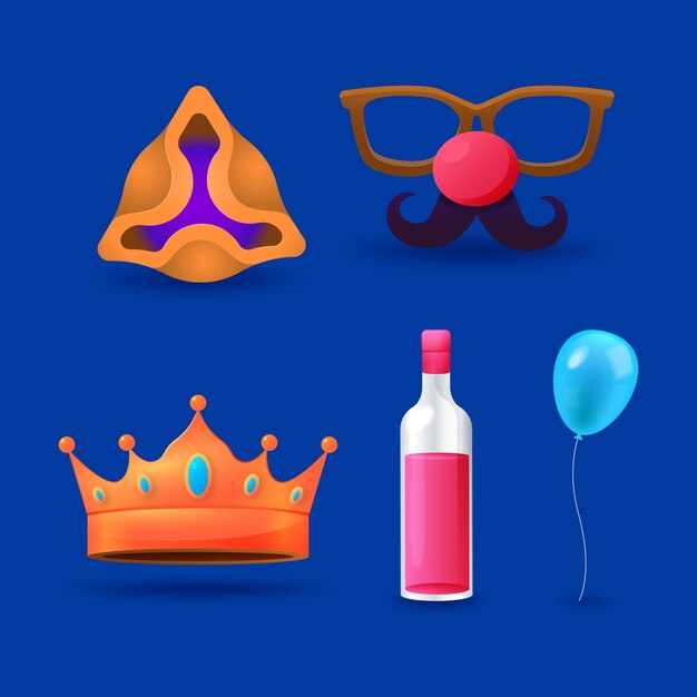 Collezione di elementi purim realistici