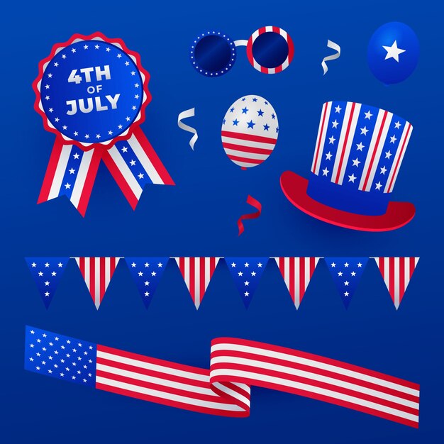 Collezione di elementi sfumati per la celebrazione del 4 luglio americano