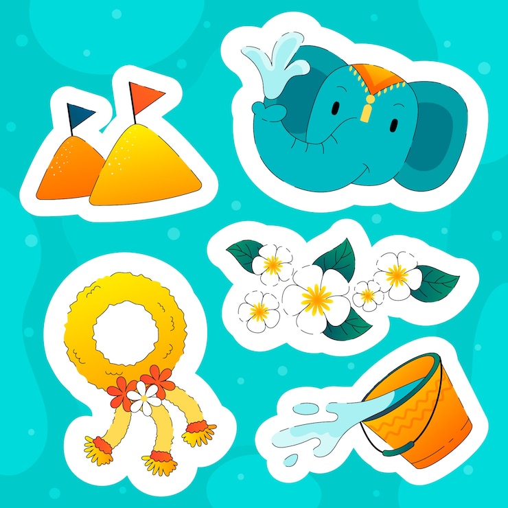 Vettore gratuito collezione di elementi sfumati per la celebrazione del festival dell'acqua songkran