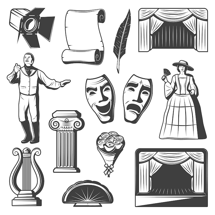Vettore gratuito collezione di elementi teatrali vintage