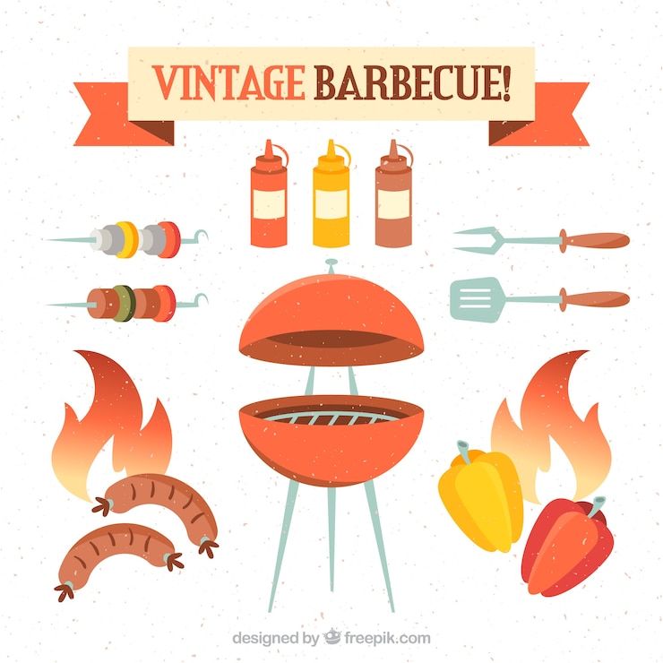 Vettore gratuito collezione di elementi vintage barbecue