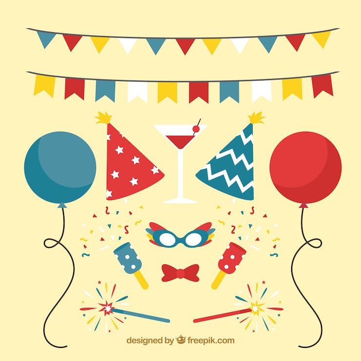 Vettore gratuito collezione di elementi vintage festa di capodanno con ghirlande