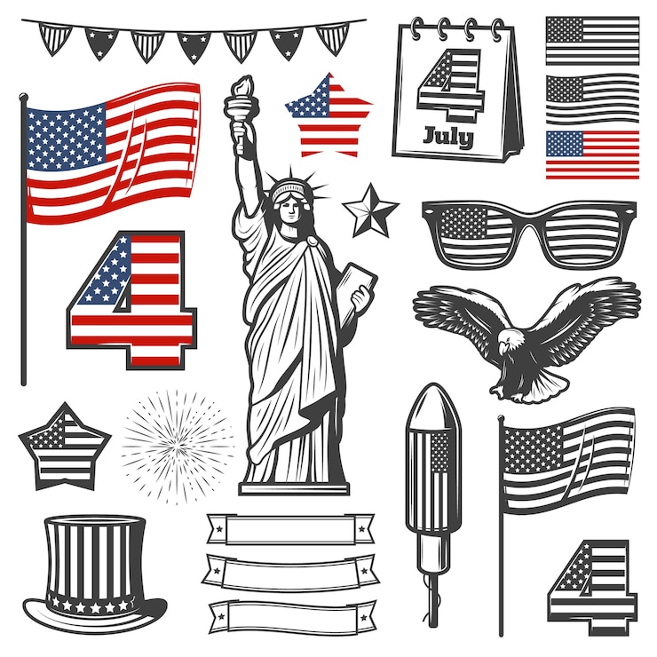 Vettore gratuito collezione di elementi vintage independence day