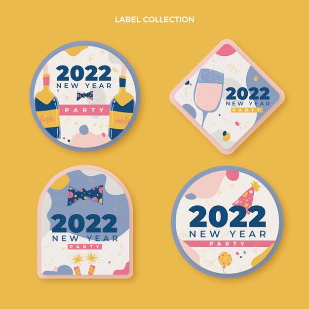 Collezione di etichette di capodanno disegnata a mano