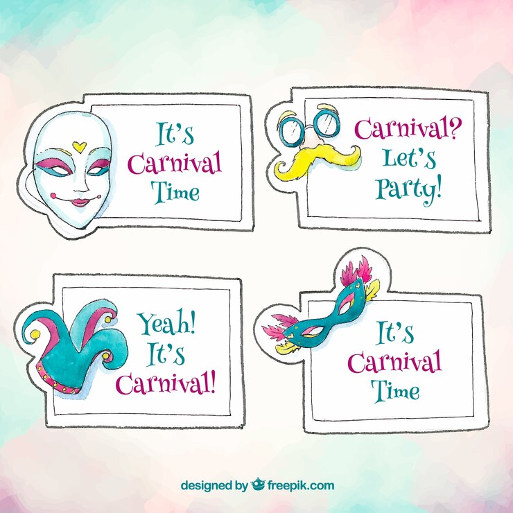 Vettore gratuito collezione di etichette di carnevale disegnati a mano