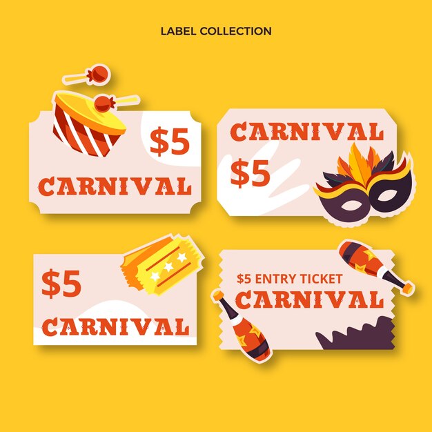Collezione di etichette di carnevale piatte