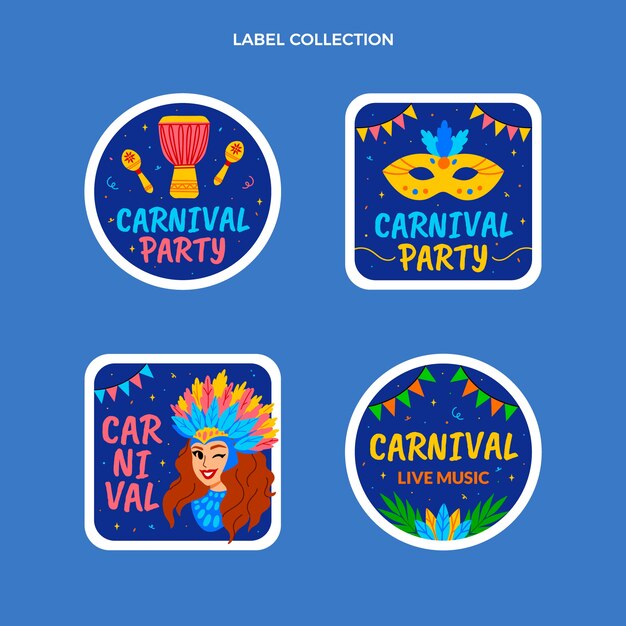 Collezione di etichette di carnevale piatte