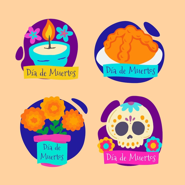 Vettore gratuito collezione di etichette di dia de muertos disegnate a mano