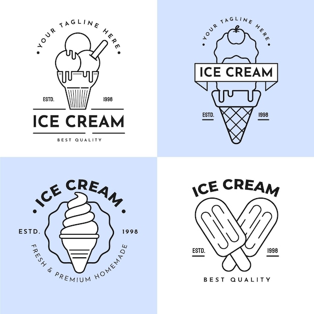 Collezione di etichette di gelato piatto lineare