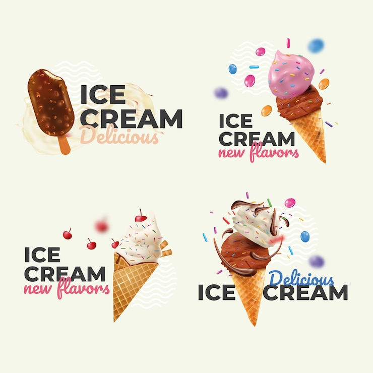 Vettore gratuito collezione di etichette di gelato realistico