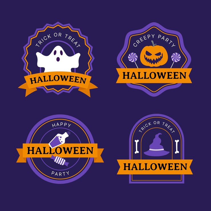 Vettore gratuito collezione di etichette di halloween piatte disegnate a mano