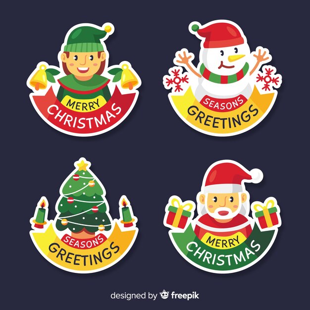 Collezione di etichette di Natale design piatto