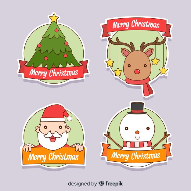 Collezione di etichette di Natale disegnato a mano bella