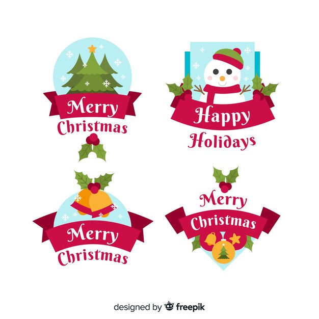 Collezione di etichette di Natale in design piatto