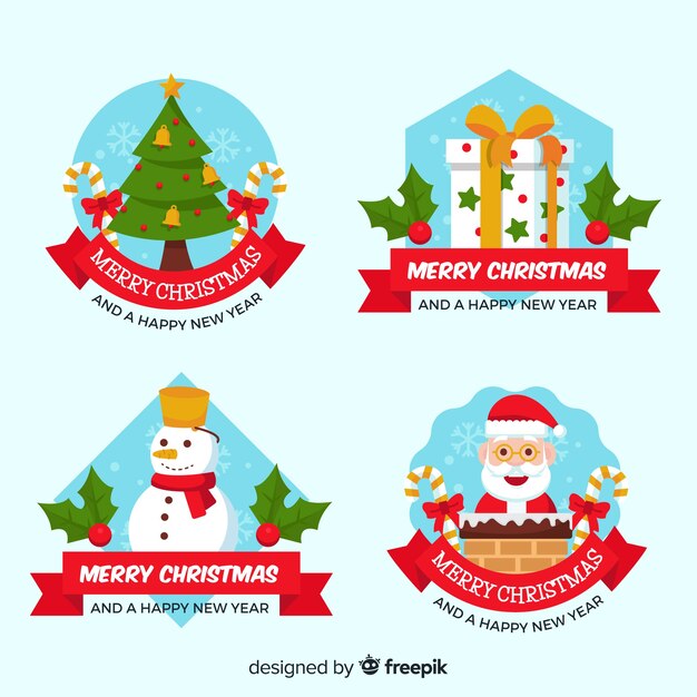 Collezione di etichette di Natale in design piatto