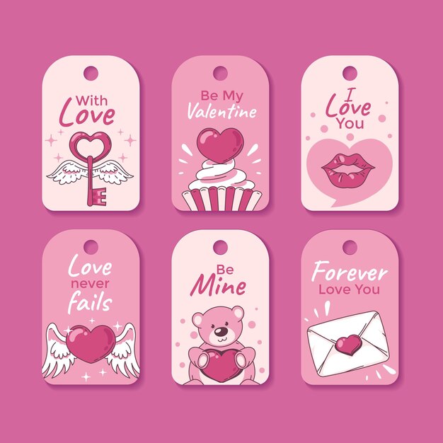 Collezione di etichette di san valentino disegnate a mano