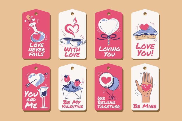 Collezione di etichette di san valentino disegnate a mano