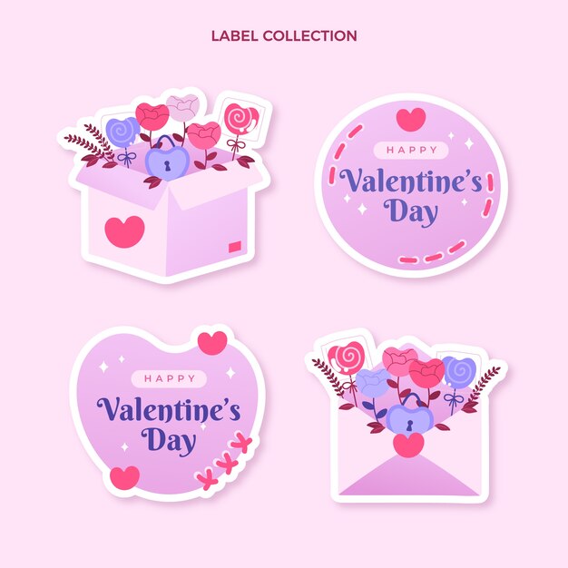 Collezione di etichette di San Valentino disegnate a mano