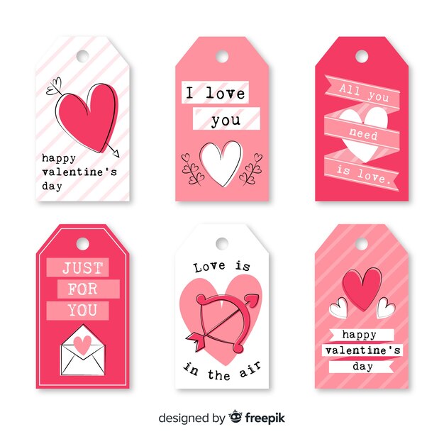 Collezione di etichette di San Valentino disegnati a mano