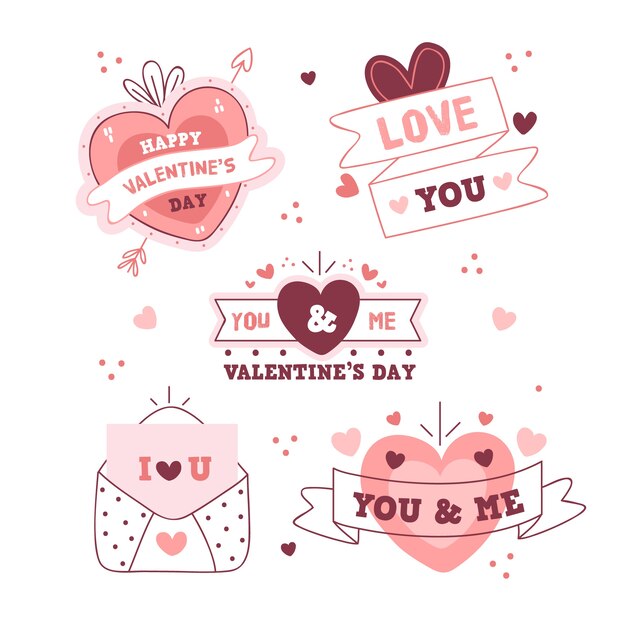 Collezione di etichette di San Valentino disegnati a mano
