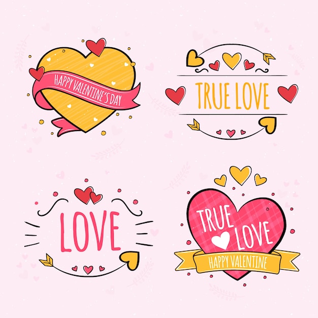 Collezione di etichette di San Valentino disegnati a mano