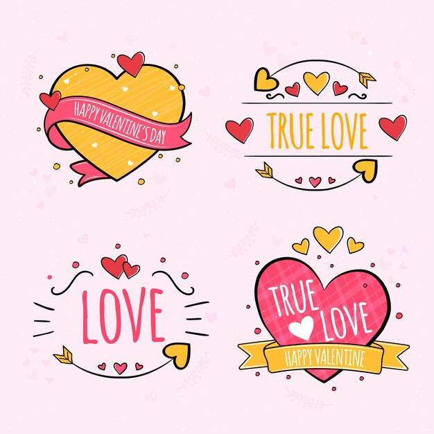 Collezione di etichette di San Valentino disegnati a mano