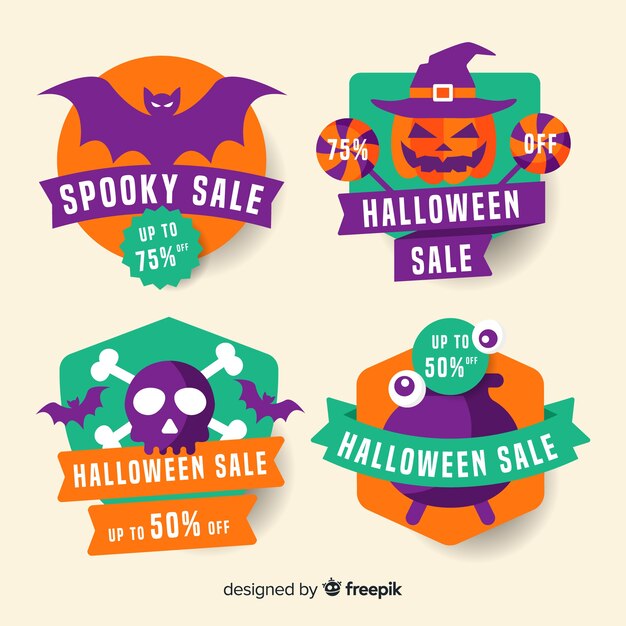 Collezione di etichette di vendita moderna halloween con design piatto
