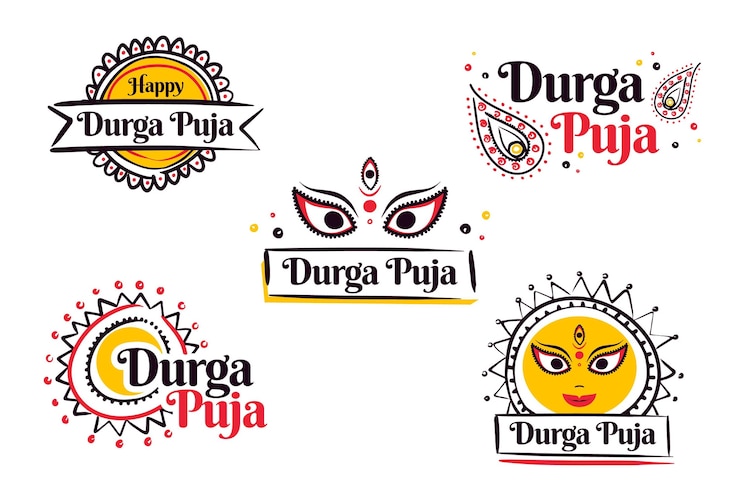 Vettore gratuito collezione di etichette durga-puja