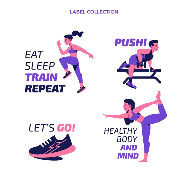 Collezione di etichette fitness piatte