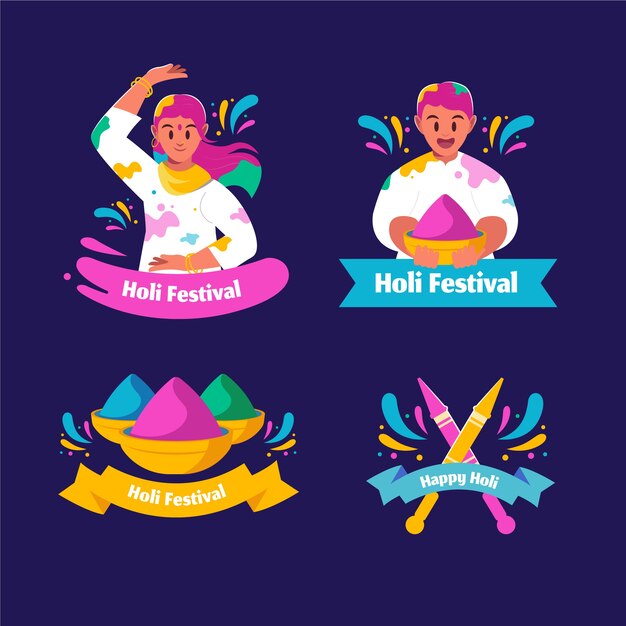 Collezione di etichette holi disegnate a mano