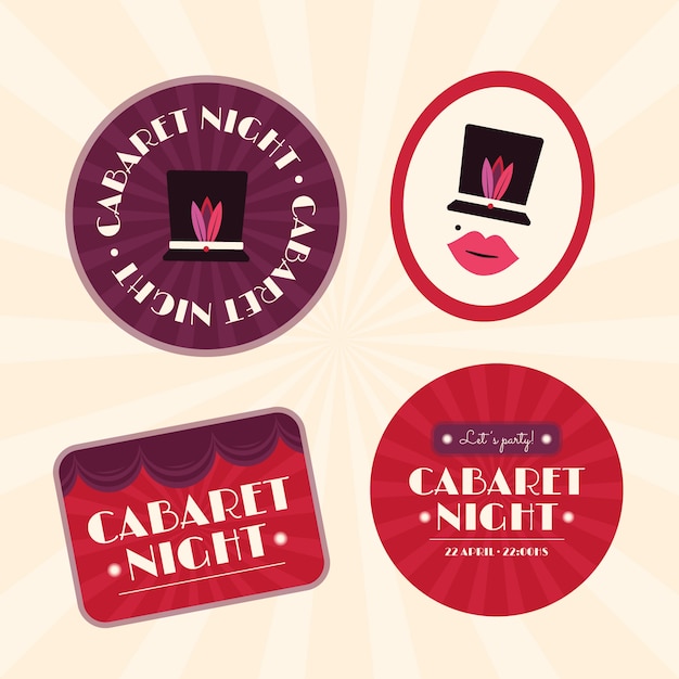 Collezione di etichette per cabaret dal design piatto