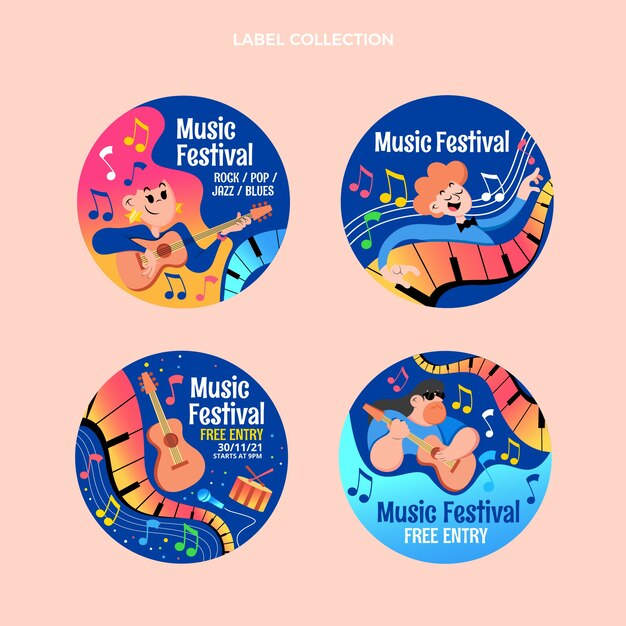 Collezione di etichette per festival musicali sfumati colorati