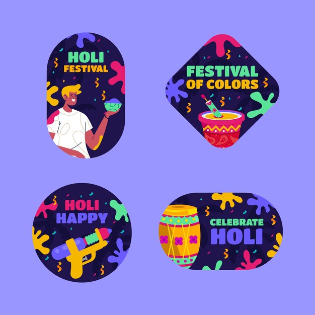 Collezione di etichette per la celebrazione del festival holi
